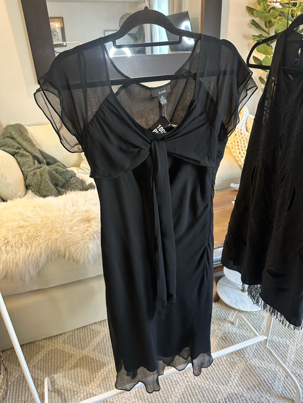 Y2K Alfani Black 100% Silk Sheer Dress 16